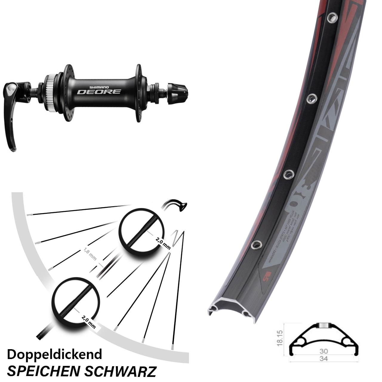 Rodi TRYP 30 Shimano HB-M6000 29 Zoll Vorderrad Centerlock QR