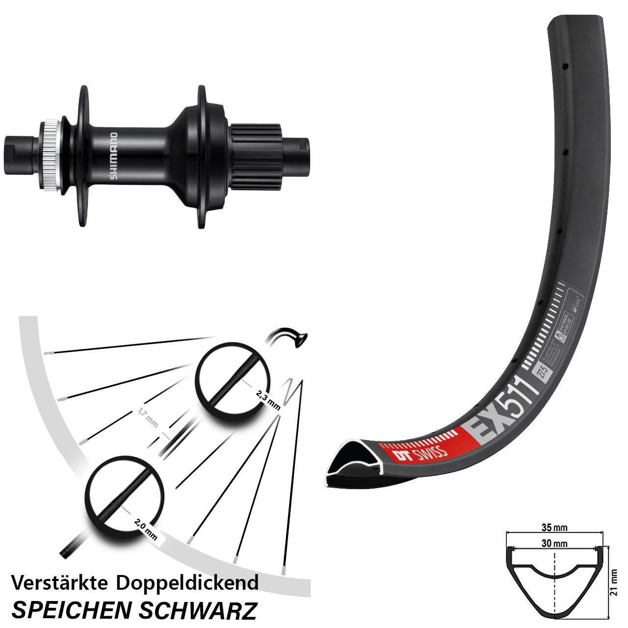 Disc Hinterrad 27,5 Zoll DT Swiss EX511 Shimano FH-MT510-B Micro Spline 12x148