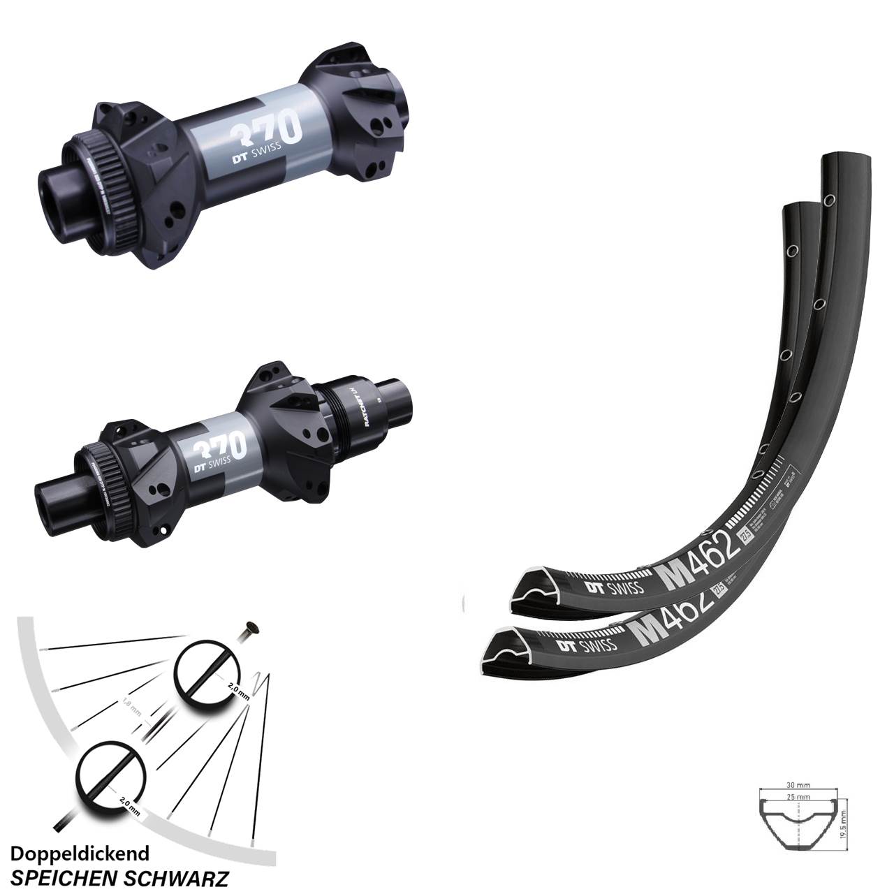 29 Zoll Boost Laufradsatz Straightpull 370 DT Swiss M 462 MTB Enduro Sram XD Centerlock