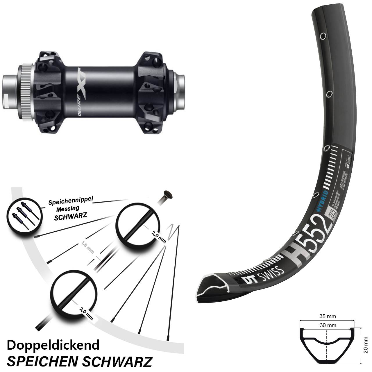 DT Swiss H 552 Vorderrad 27,5 Zoll Shimano Deore XT HB-M8110 Boost Straightpull