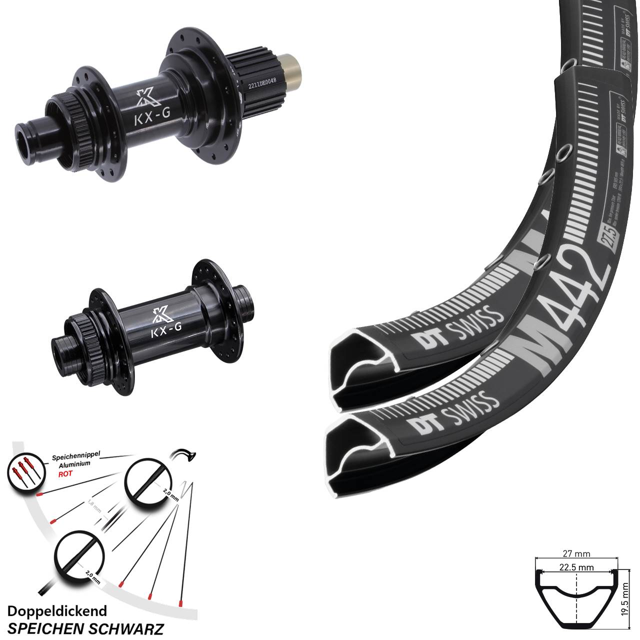29 Zoll DT Swiss M 442 KX-G Centerlock Laufradsatz 15x100 12x142 Micro Spline