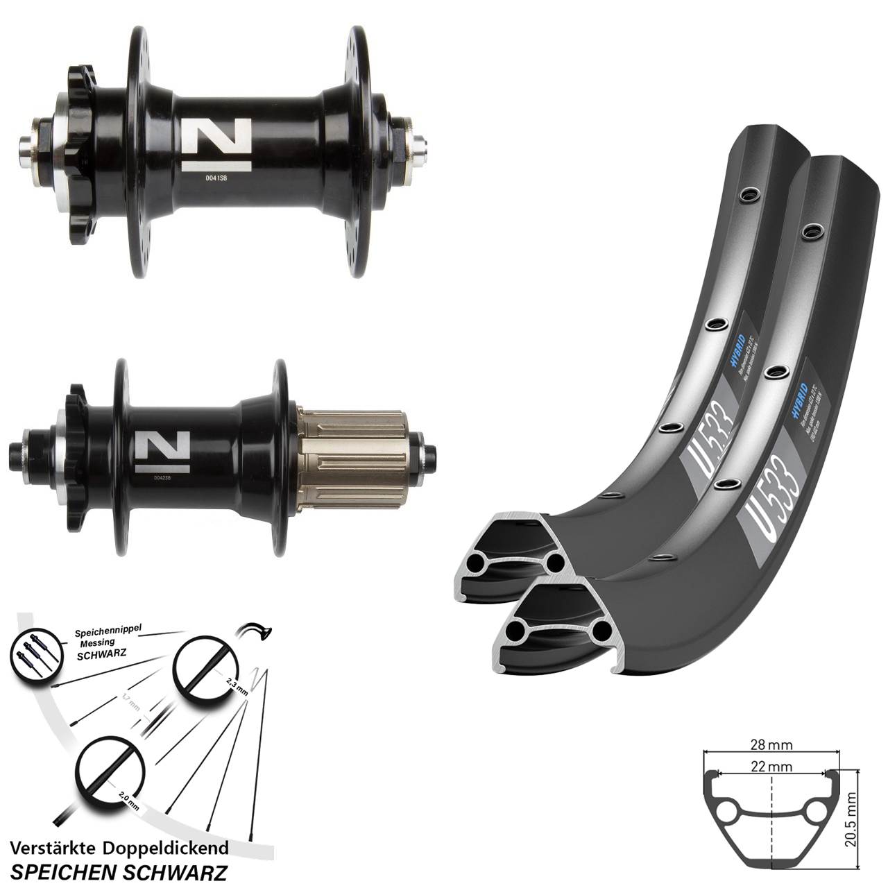 26 Zoll DT Swiss U 533 Novatec D041/D042 Laufradsatz 6-Loch QR 8-11 fach HG