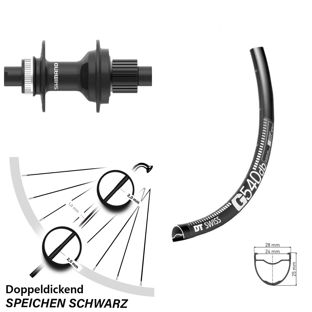 Centerlock Hinterrad 28 Zoll DT Swiss G 540 Shimano FH-MT410 Shimano Micro Spline 12x142