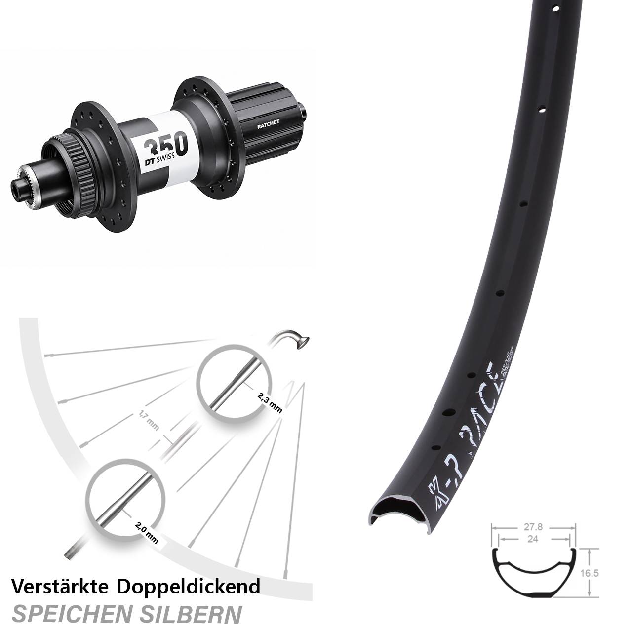 Disc Hinterrad KX-R Race DT Swiss 350 Ratchet 36 8-11 fach HG QR