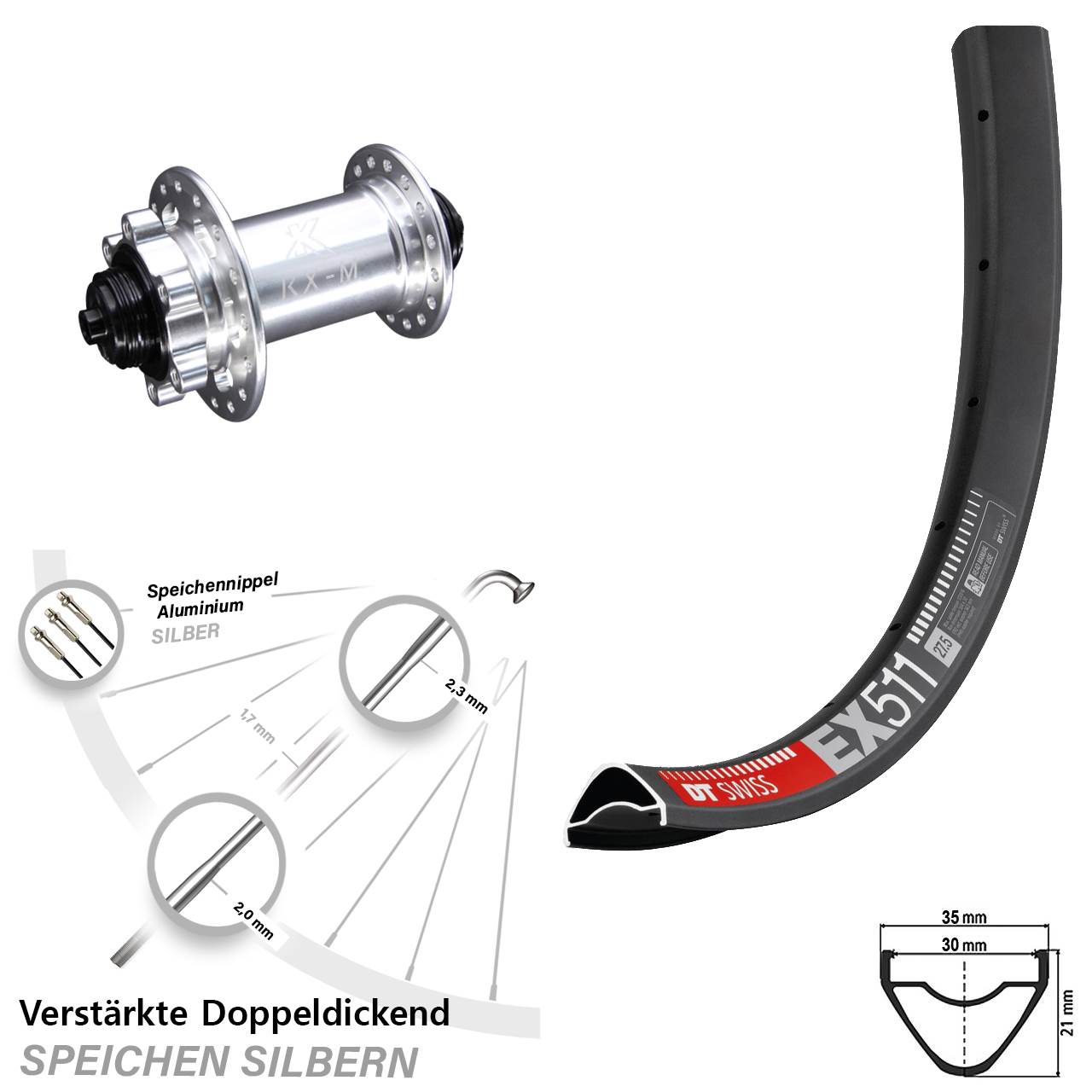 DT Swiss EX511 KX-M 27,5 Zoll Disc Laufrad QR