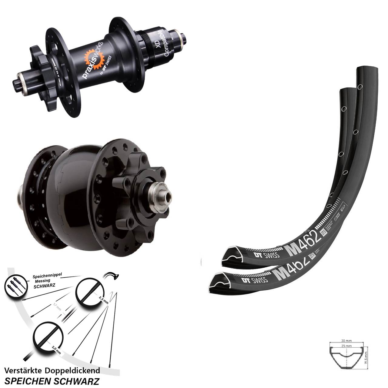 27,5 Zoll DT Swiss M 462-350 SON 28 6-Loch Laufradsatz QR SRAM XD