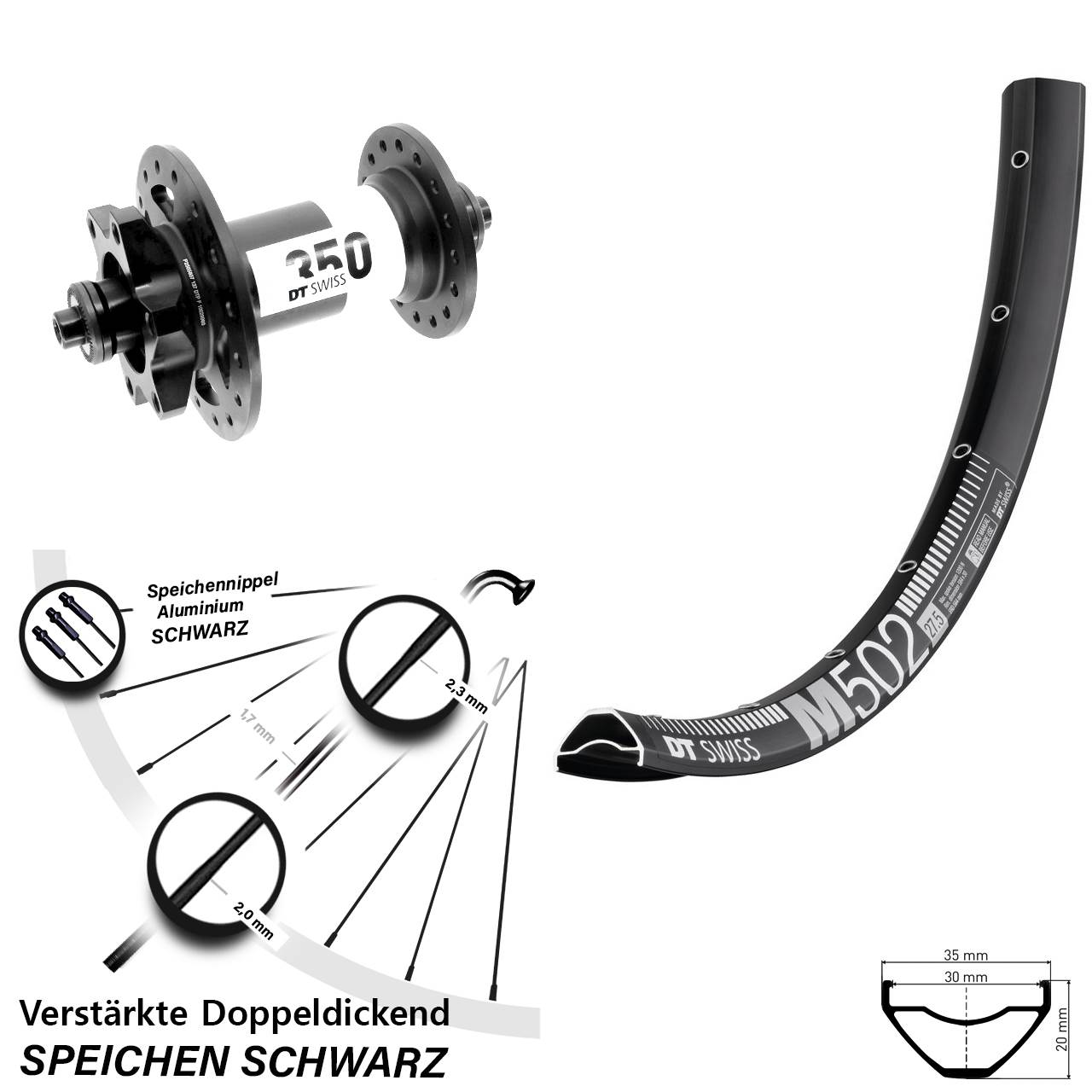 27,5 Zoll DT Swiss M502-350 Disc Laufrad QR