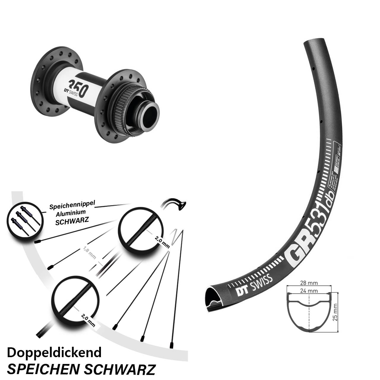 Vorderrad Centerlock 28 Zoll DT Swiss GR 531-350 15x100