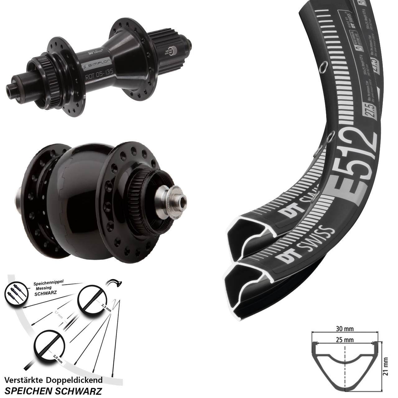 Disc Laufradsatz 29 Zoll DT Swiss E512 370 Hybrid SONdelux Shimano Micro Spline QR