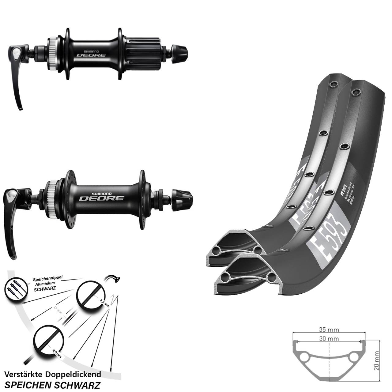 Laufradsatz Centerlock QR 29 Zoll DT Swiss E 593 Shimano Deore 8-11 fach HG