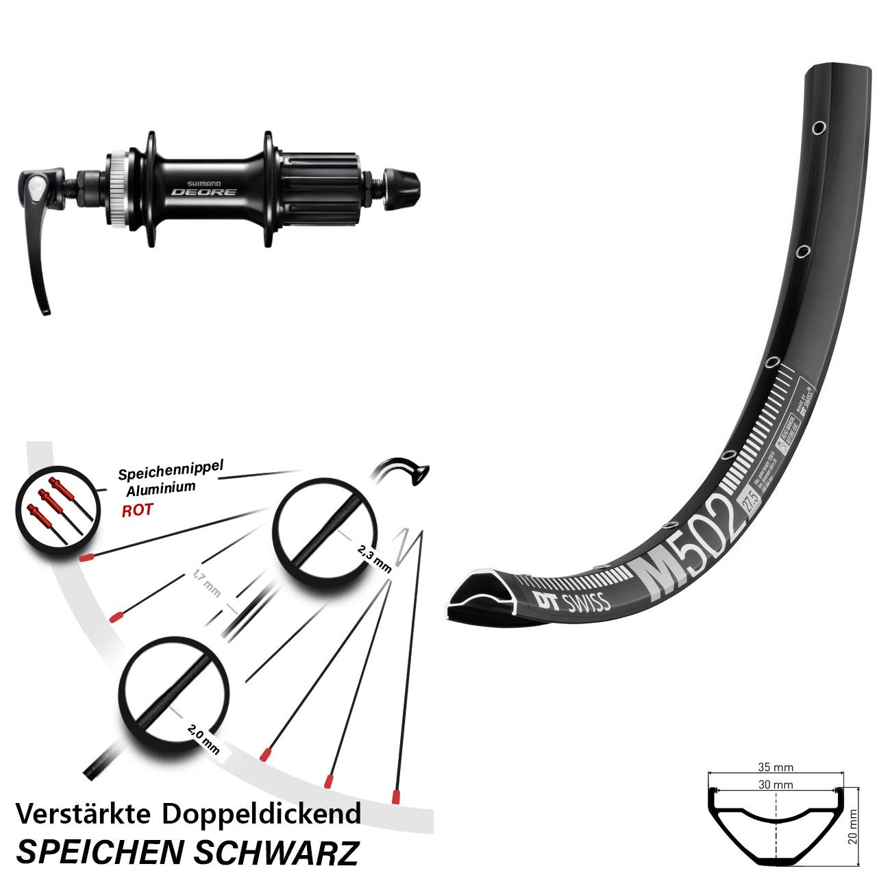 DT Swiss M 502 Shimano FH-M6000 29 Zoll Centerlock Hinterrad QR 8-11 fach