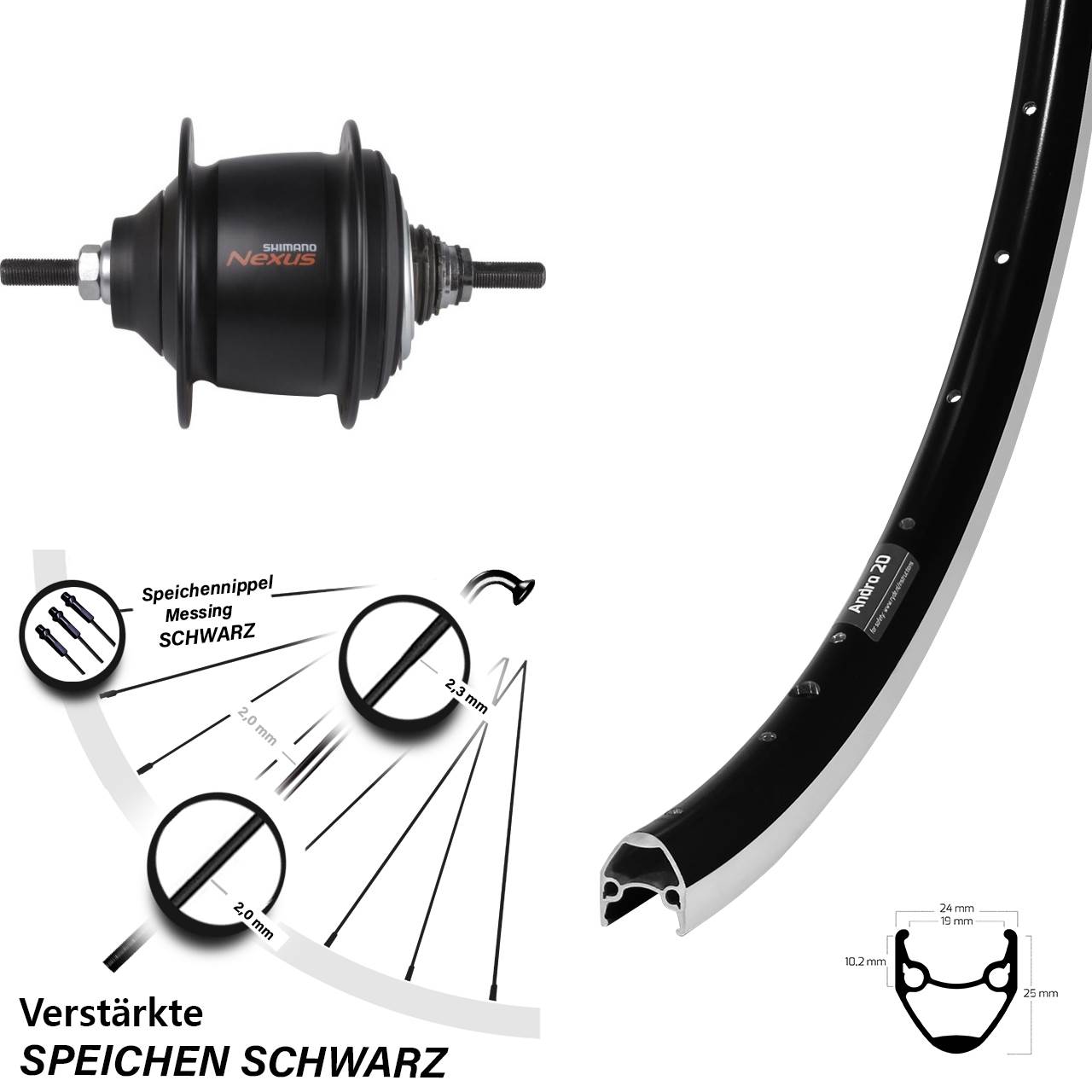 Hinterrad 28 Zoll Ryde Andra 20 Shimano C6011 Nexus 8 Gang Premium