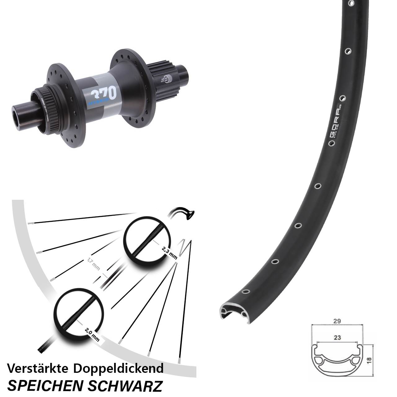 28 Zoll Gora 23 DT Swiss 370 Hybrid Hinterrad 12x148 Boost Micro Spline