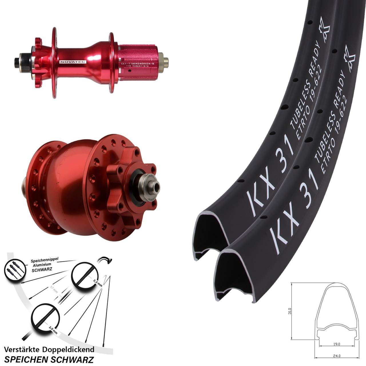 Laufradsatz 6-Loch SON 28 Zoll KX 31 Novatec D792SB 8-12 fach für Schnellspanner