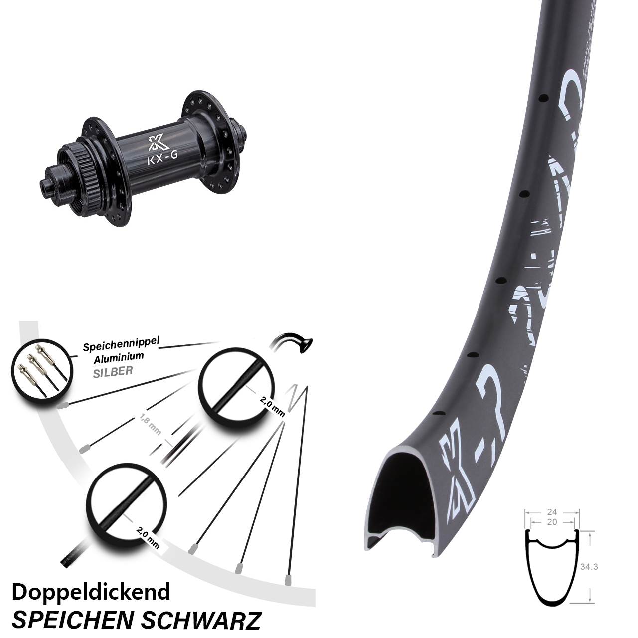 28 Zoll KX-GR Road Vorderrad Centerlock QR