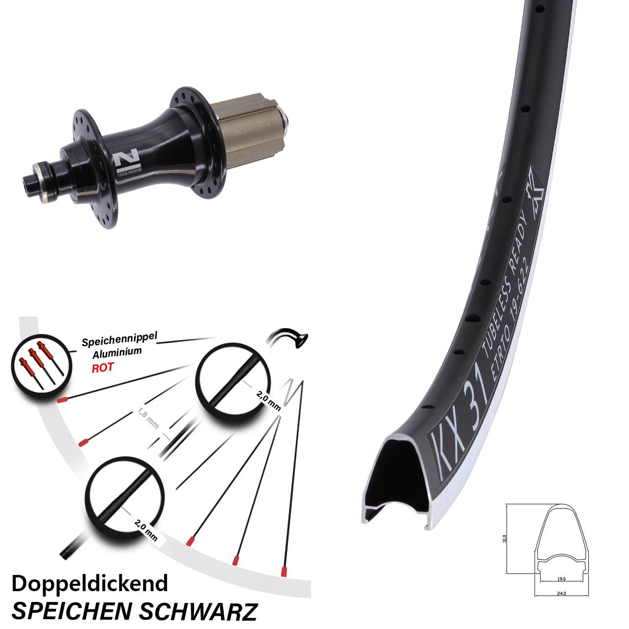 Hinterrad 28 Zoll KX 31 Novatec F162 Campa 8-12 fach QR
