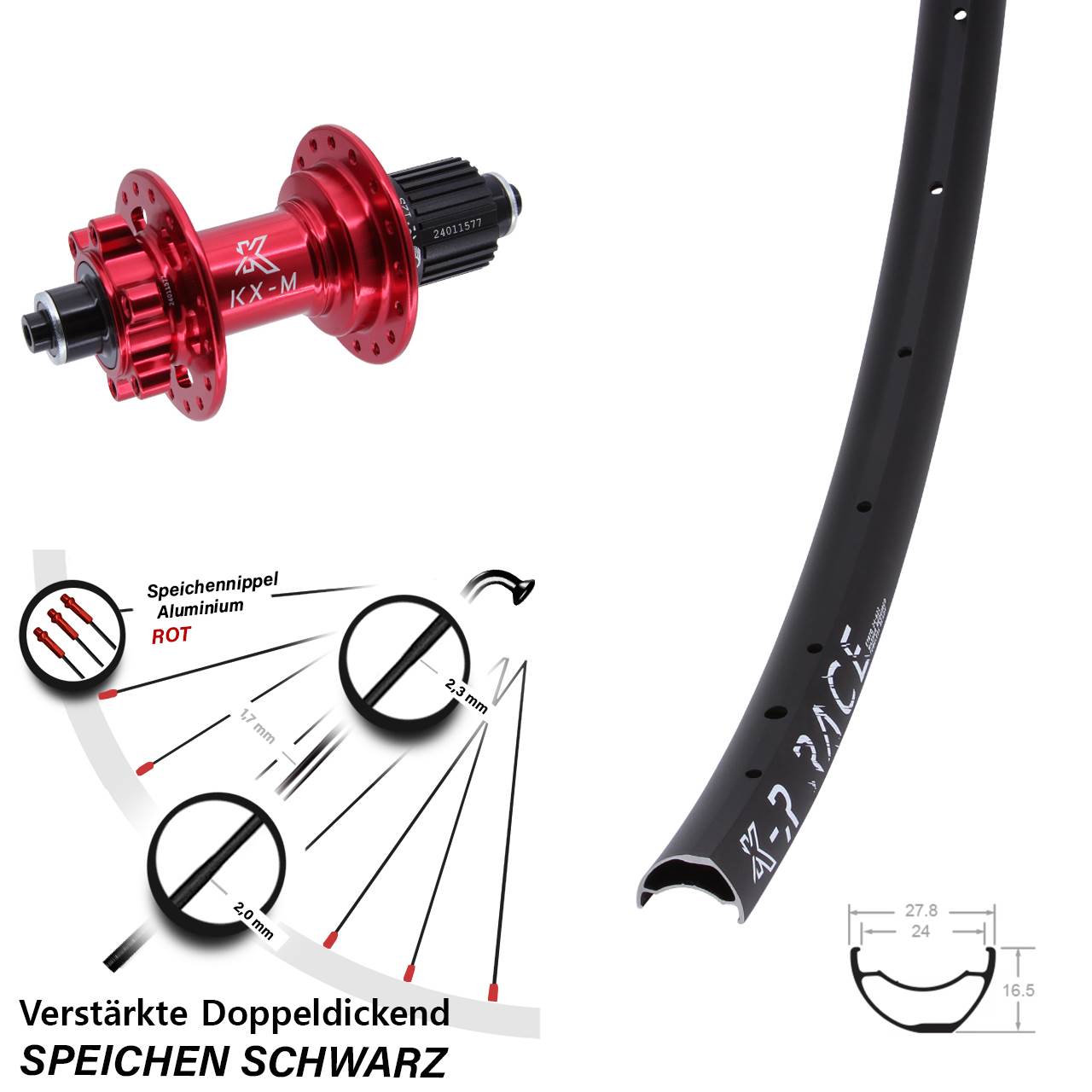 6-Loch Hinterrad KX-MR Race rot Shimano Micro Spline für Schnellspanner