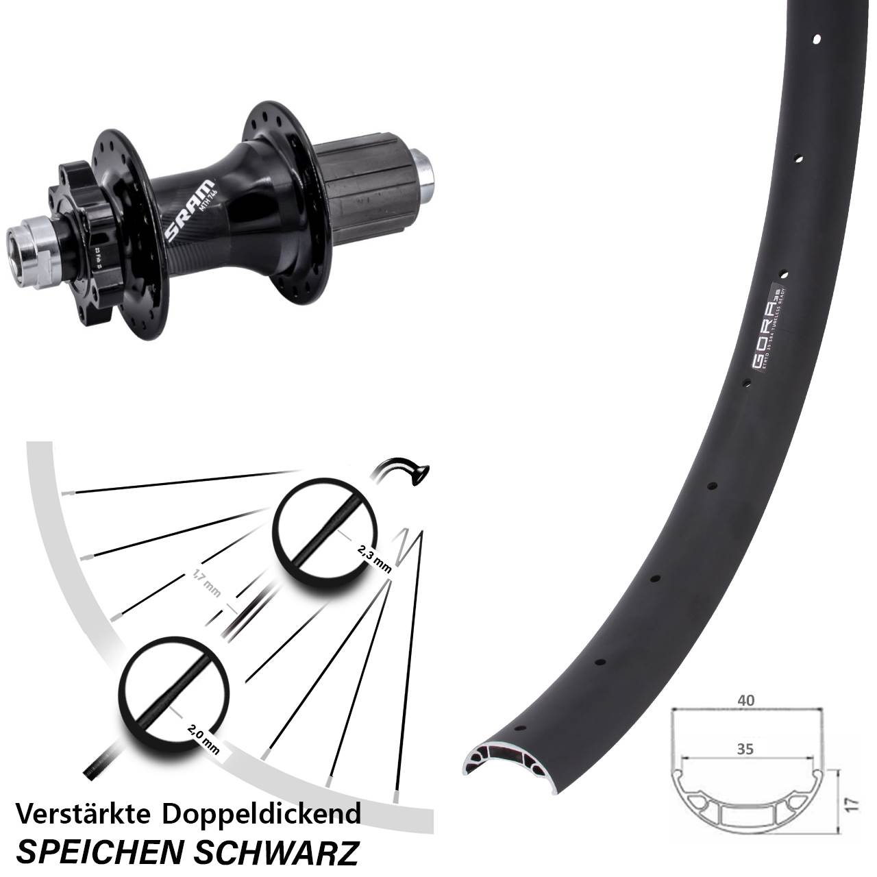 Hinterrad 6-Loch 27,5 Zoll Gora 35 Sram 746 8-11 fach 12x148