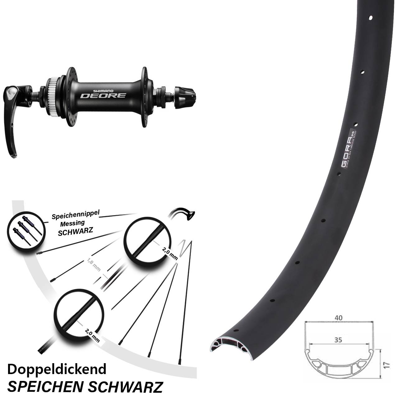 Disc Laufrad für Schnellspanner 27,5 Zoll Gora 35 Shimano Deore