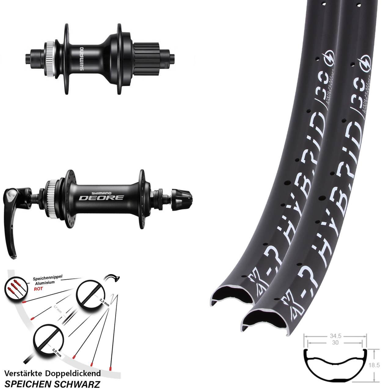 KX-R Hybrid 30 Shimano Deore MT500 29 Zoll Laufradsatz Centerlock QR Micro Spline