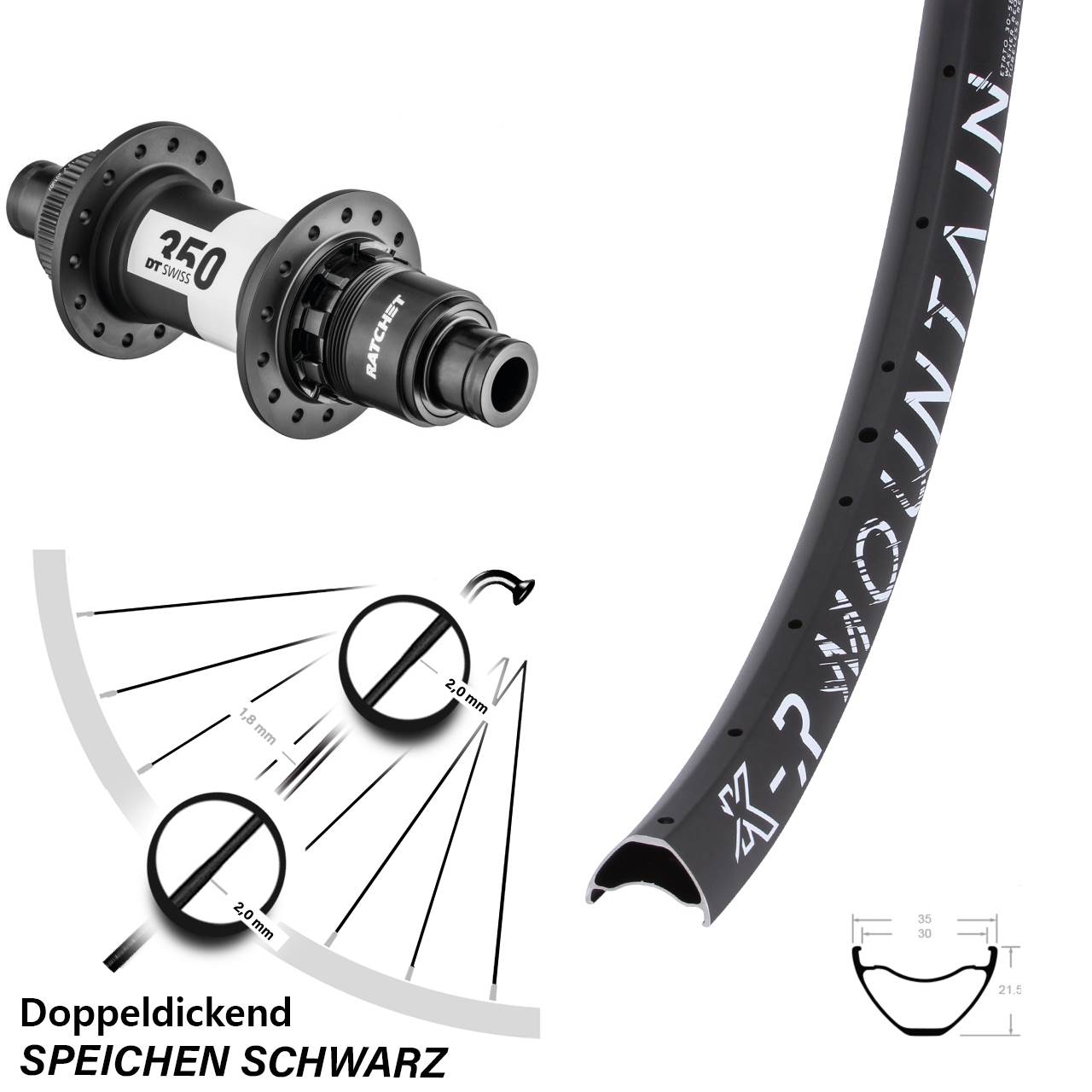29 Zoll KX-R Mountain DT Swiss 350 SRAM XD Centerlock Disc Laufrad 12x142 11-12 fach