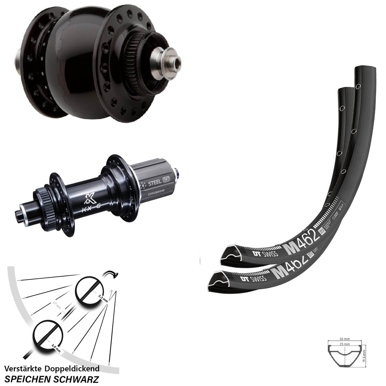 29 Zoll Laufradsatz für Schnellspanner DT Swiss M 462 KX-GS SONdelux 8-12 fach