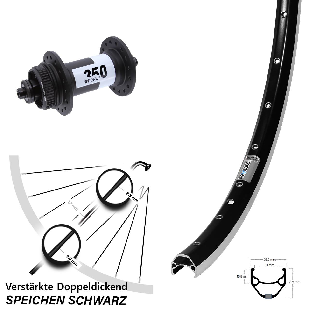 Vorderrad QR 26 Zoll DT Swiss 350 Ryde Zac 421
