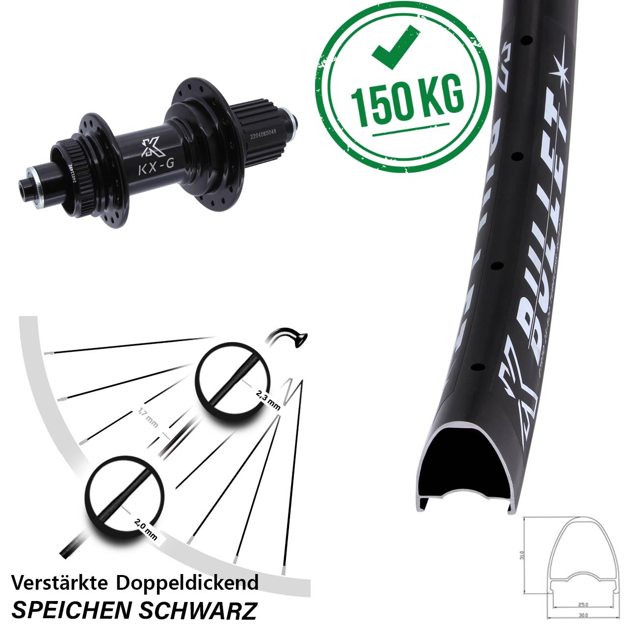 Disc Hinterrad für Schnellspanner 29 Zoll KX-GS Bullet verstärkt Micro Spline