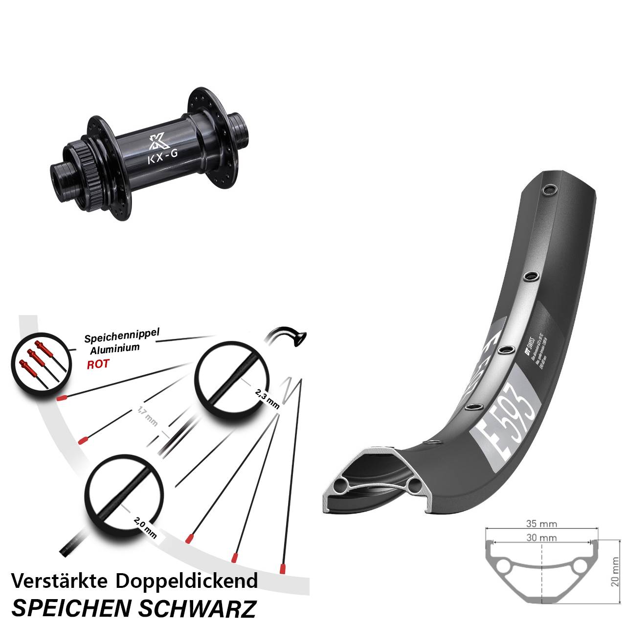 Disc Vorderrad 29 Zoll DT Swiss E 593 KX-G 15x100