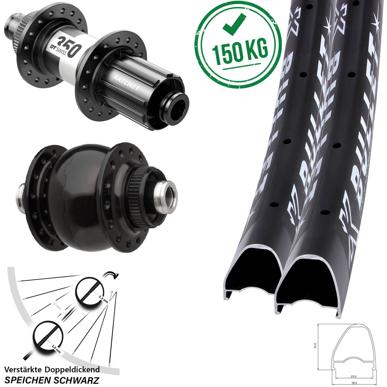 28/29 Zoll KX Bullet OS DT Swiss 350 Road SONdelux Laufradsatz 12x100/142 11-12 fach Disc