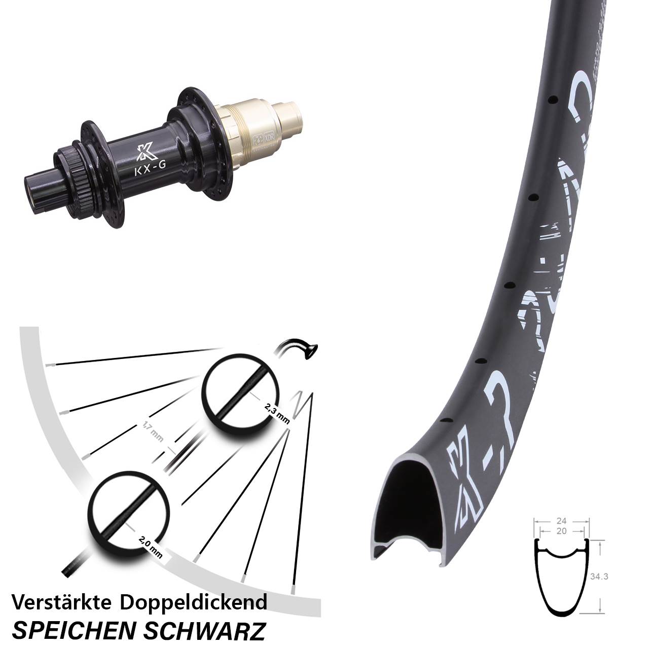 KX-R Road verstärkt 28 Zoll Hinterrad Centerlock 12x142 SRAM XDR