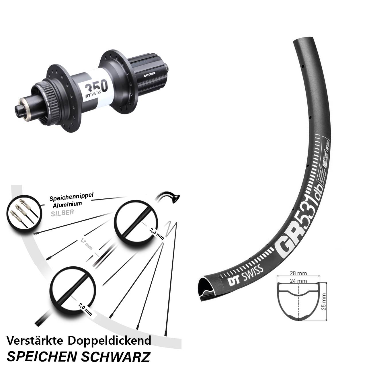 Centerlock Hinterrad 27,5 Zoll DT Swiss GR531-350 Road 11-12 fach HG QR