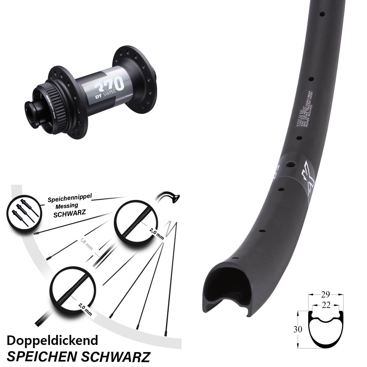 KX-RC Gravel Carbon DT Swiss 370 29 Zoll Centerlock Vorderrad 12x100