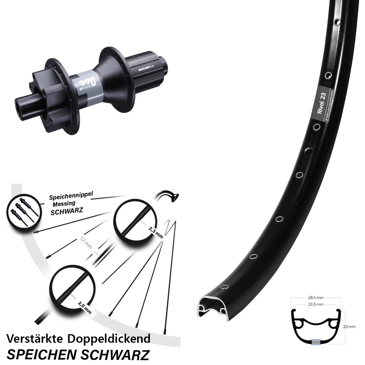 Hinterrad 6-Loch 12x142 27,5 Zoll Ryde Rival 23 DT Swiss 370 8-11 fach