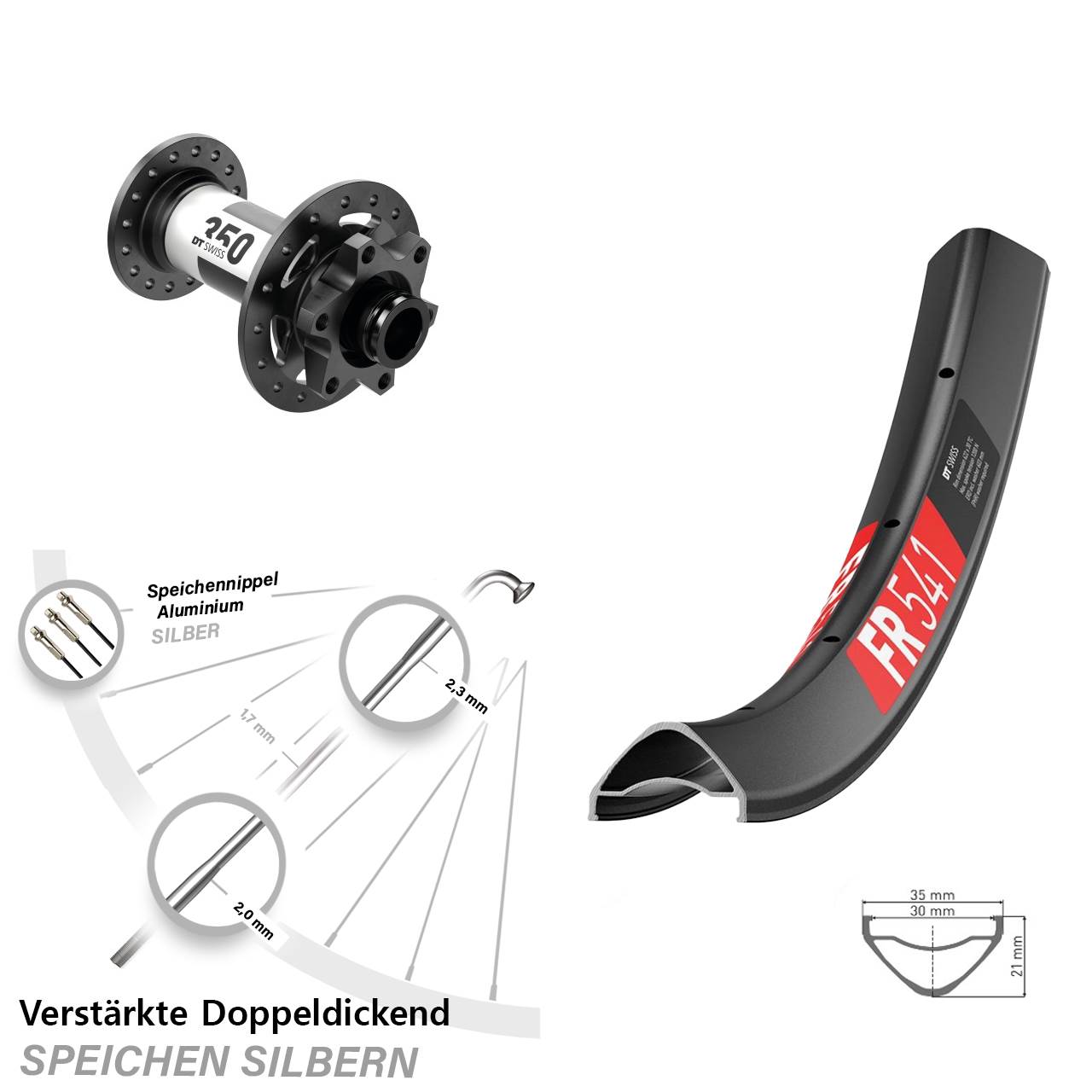 29 Zoll DT Swiss FR 541-350 Vorderrad 6-Loch 15x100