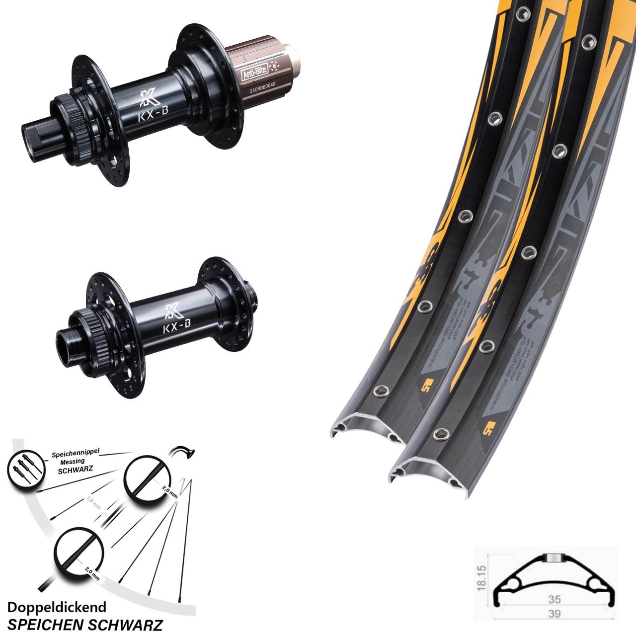 27,5+ Zoll Laufradsatz KX-B Centerlock Boost 15x110 12x148 Shimano 8-12 fach Rodi TRYP35