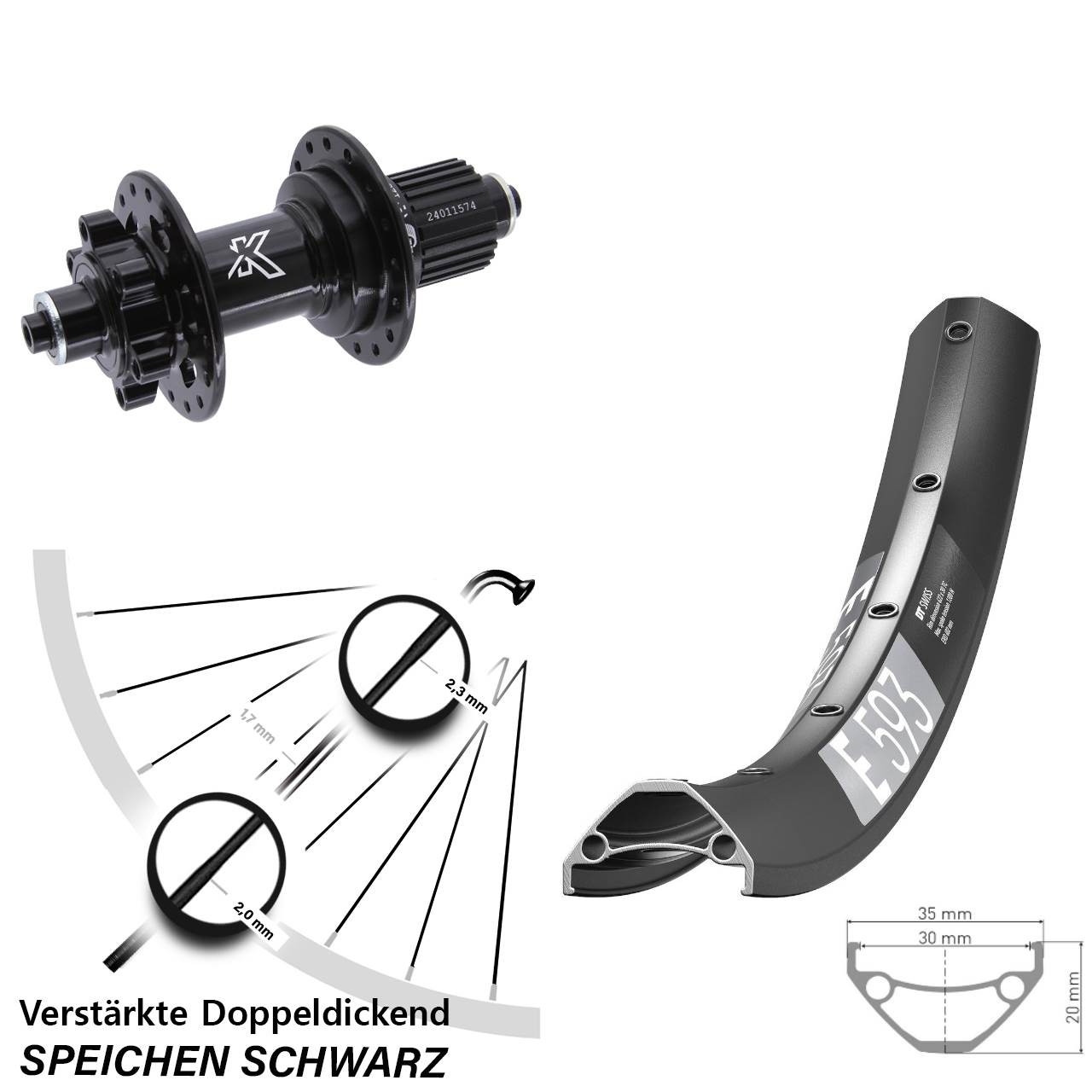 6-Loch Hinterrad 29 Zoll DT Swiss E593 KX-M Shimano Micro Spline QR