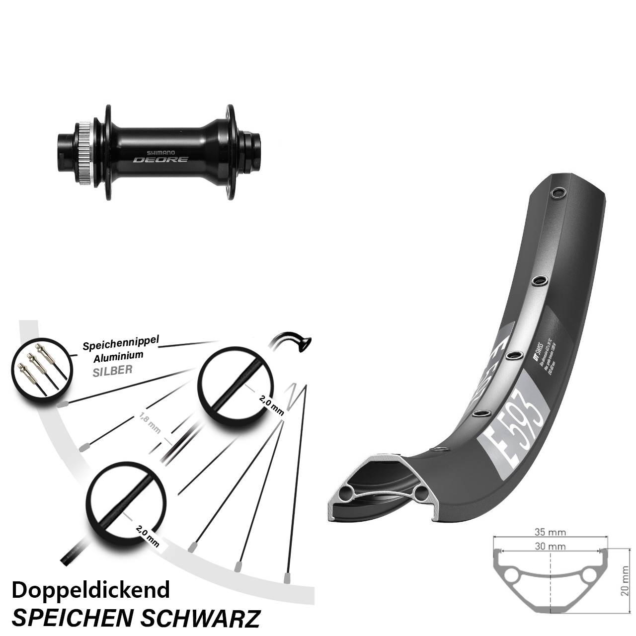 Disc Vorderrad 27,5 Zoll DT Swiss E593 Shimano HB-M6010-B 15x110 Boost