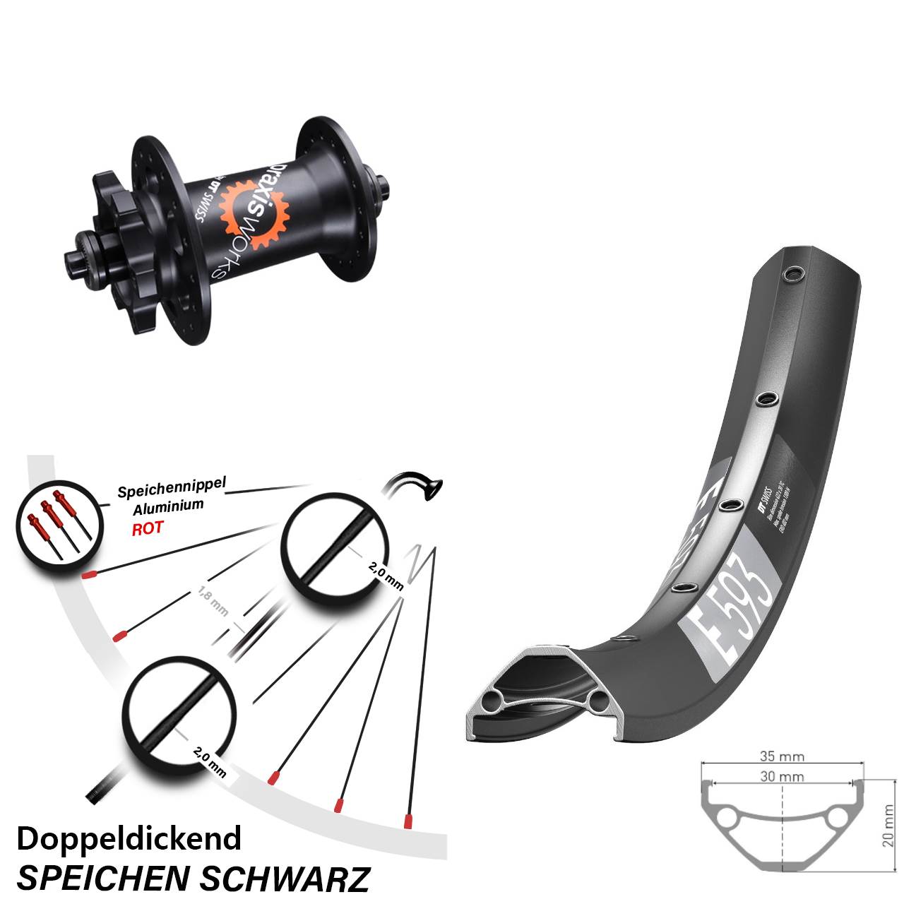 Vorderrad 6-Loch 29 Zoll DT Swiss E593-350 QR