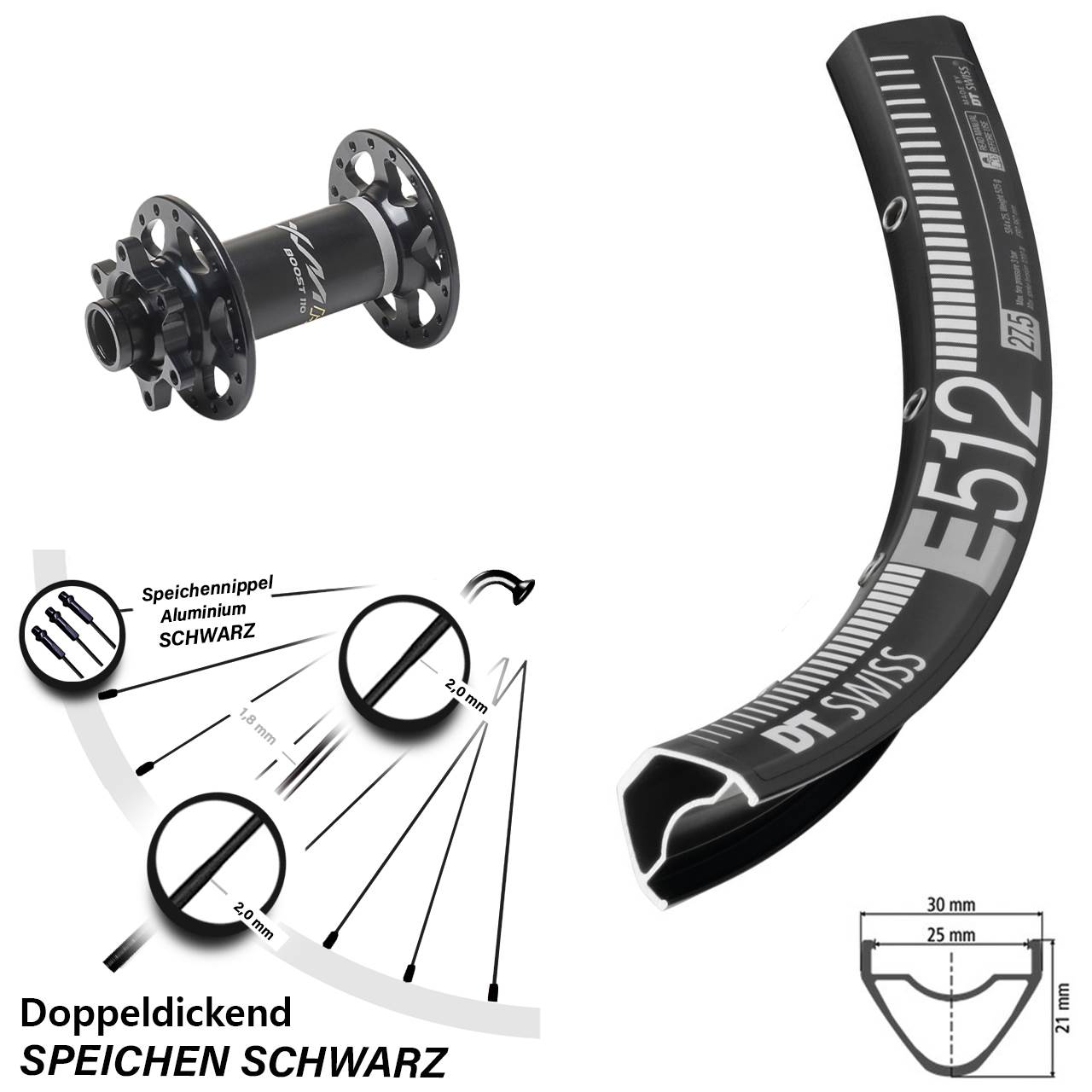27,5 Zoll DT Swiss E 512 Miche XMH 550 Disc Laufrad 15x110 Boost