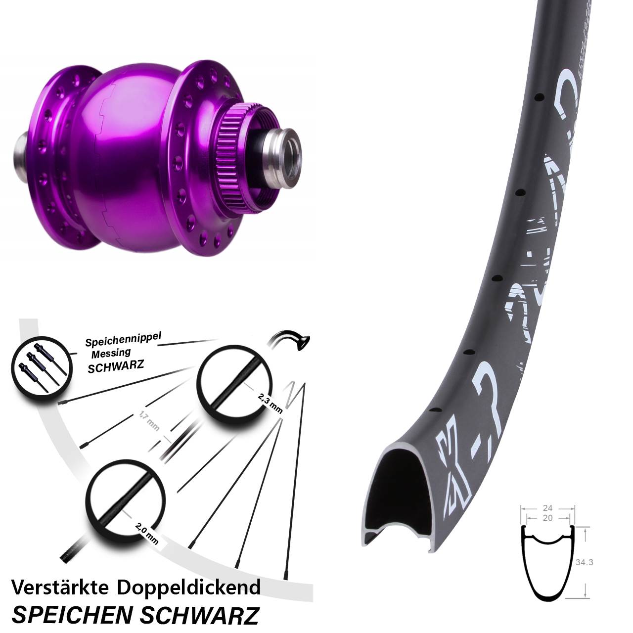 28-29 Zoll KX-R Road SON 28 violett Disc Nabendynamovorderrad 12x100