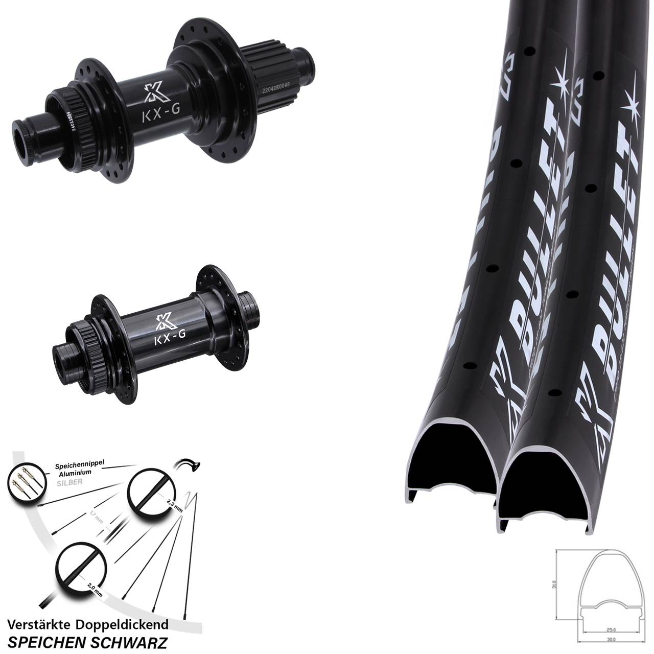 KX-GS Bullet verstärkt 28-29 Zoll Centerlock Laufradsatz 12x100/142 Shimano Micro Spline