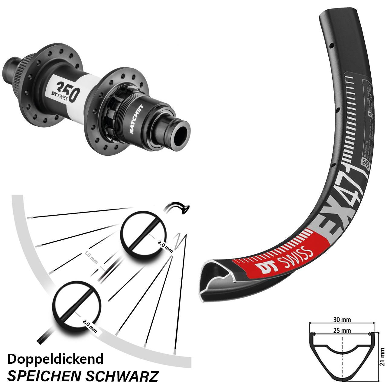 26 Zoll DT Swiss EX 471-350 Disc Laufrad 12x142 SRAM XD