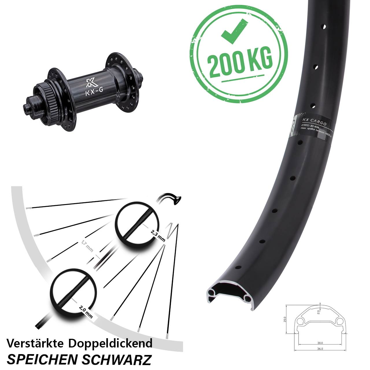 KX Cargo verstärkt 20 Zoll Disc Vorderrad für Schnellspanner