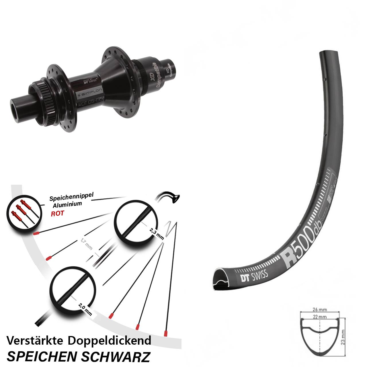 DT Swiss R 500 DT Swiss 370 29 Zoll Centerlock Hinterrad 12x142 SRAM XD