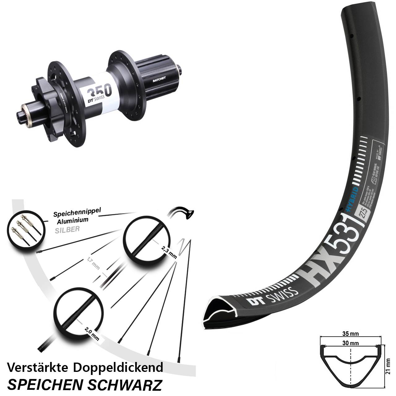 29 Zoll DT Swiss HX531 DT Swiss 350 Disc Hinterrad für Schnellspanner 8-11 fach