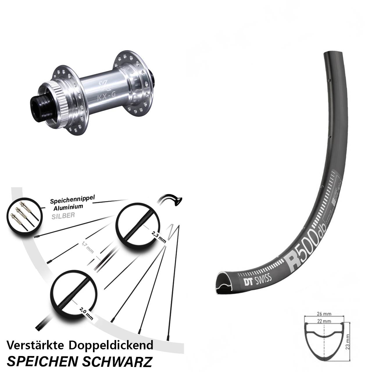 Disc Vorderrad 15x100 28-29 Zoll DT Swiss R500 KX-G