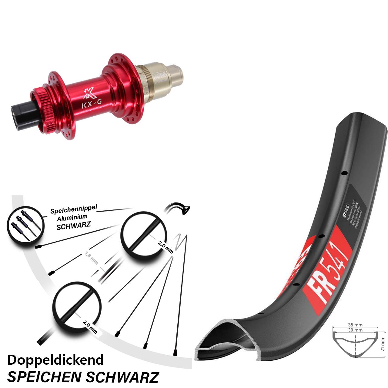 Disc Hinterrad 12x142 29 Zoll DT Swiss FR 541 KX-G rot