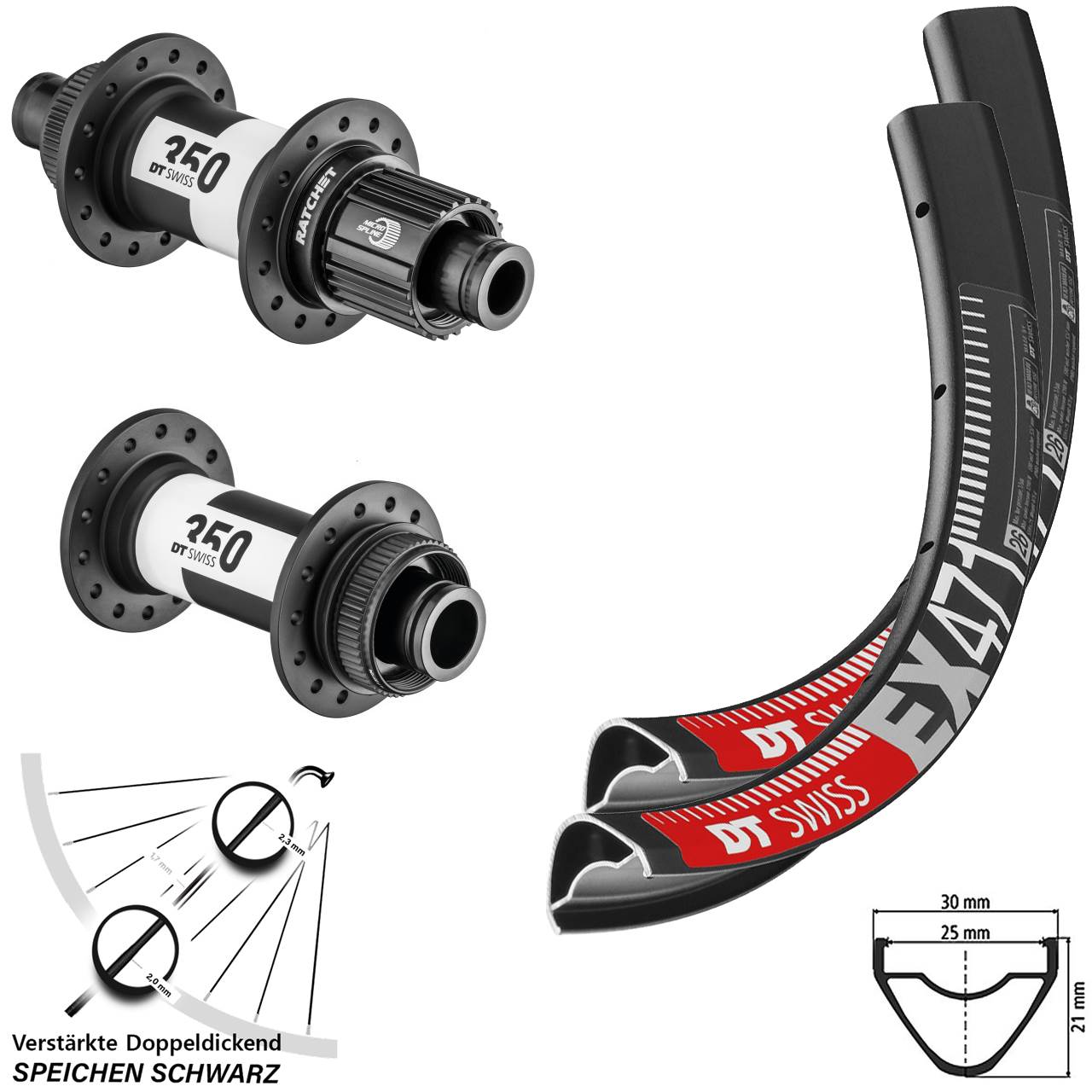 Disc Laufradsatz 27,5 Zoll DT Swiss EX471-350 Shimano Micro Spline 15x110 12x148
