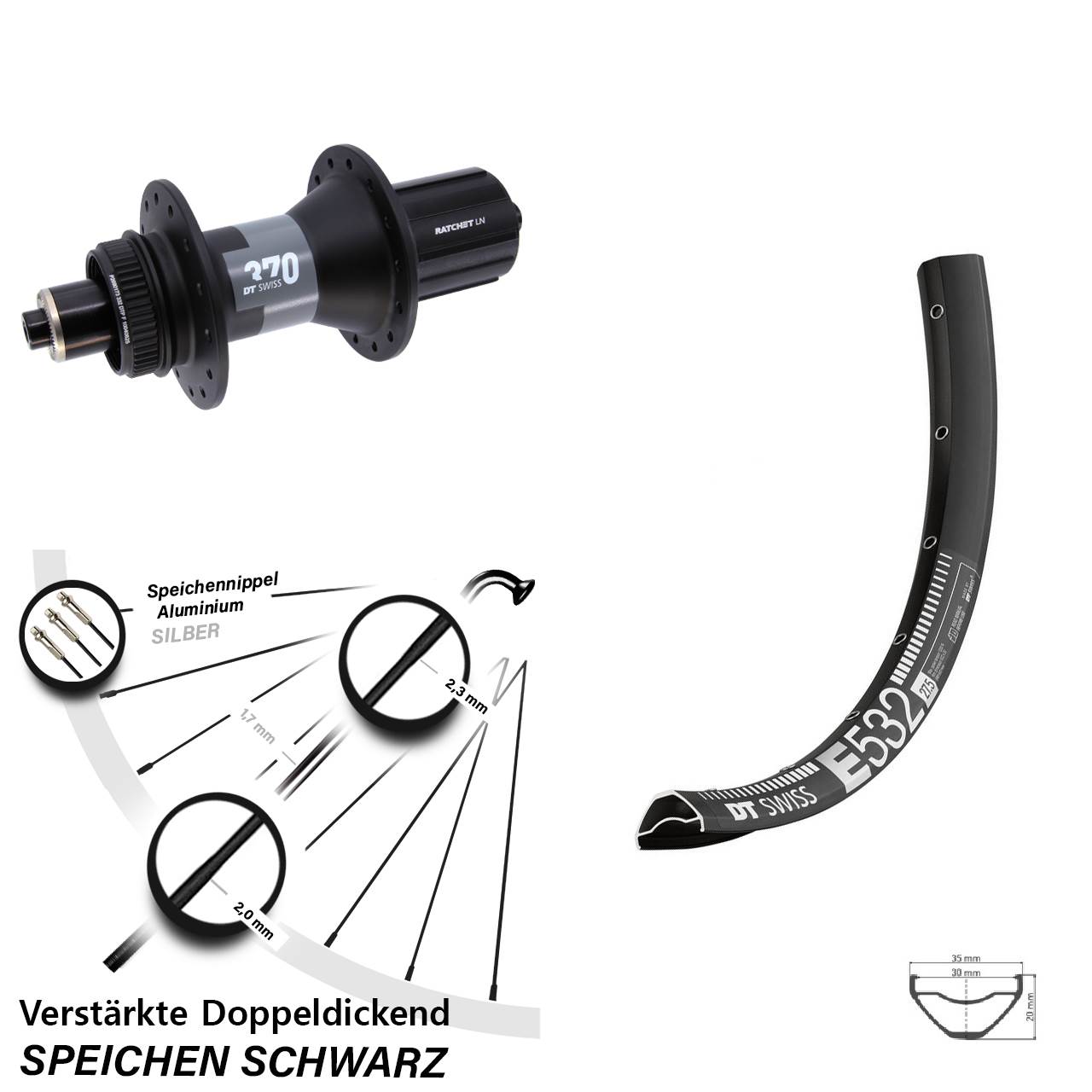29 Zoll DT Swiss E 532-370 Hinterrad Centerlock QR 8-12 fach HG